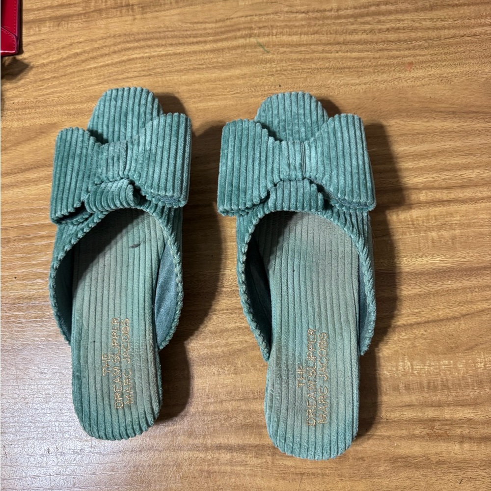 Marc Jacobs Teal Bow Slippers cha cha mule